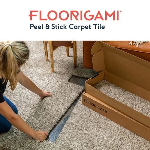 Person installing carpet tiles - Transform your room in an afternoon with Floorigami carpet tiles from Carpet City & Flooring Center in the Fairfield, CT area