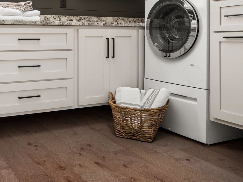 Laundry room with engineered hardwood flooring from Carpet City & Flooring Center in the Fairfield, CT area